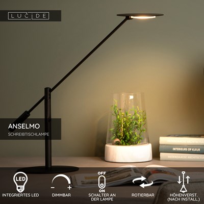 Lucide ANSELMO - Schreibtischlampe - Ø 18 cm - LED Dim. - 1x9W 3000K - Schwarz